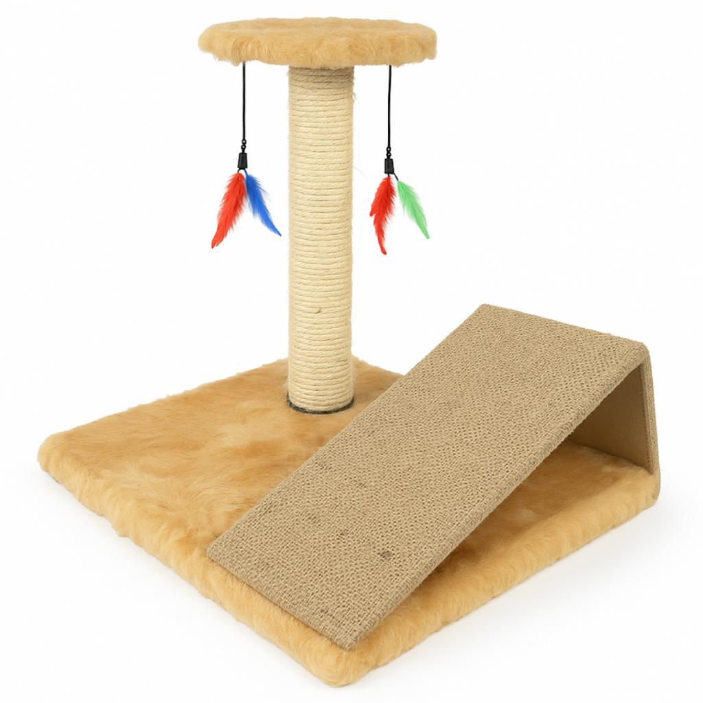 Arranhador Poste Sisal com Pena e Rampa para Gatos