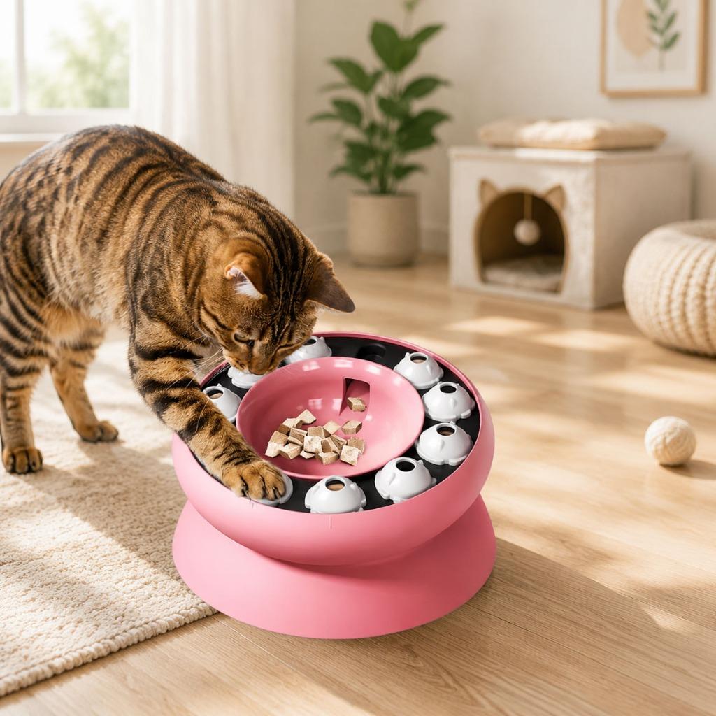 Alimentador Rotativo Lento Interativo para Gatos