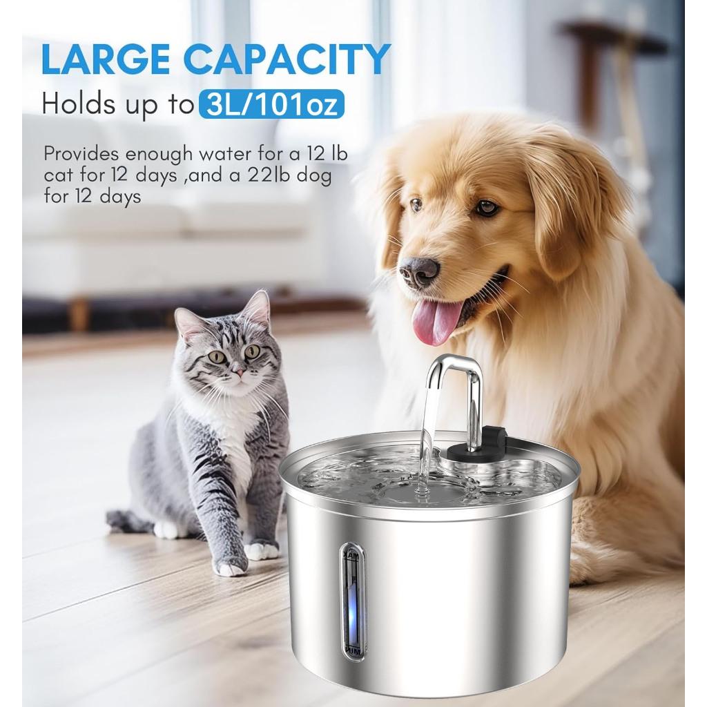 Fonte de Água Aço Inox 3L Super Silenciosa para Gatos