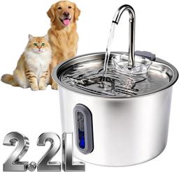 Fonte de Água pra Gato Mstail, 2,2L, Inox | Bebedouro para Gatos, Silenciosa, Carvão Ativado, LED Indicador, Fonte de Água para Cães, TY10