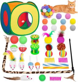 Kit Interativo 33 Brinquedos para Gatos com Túnel Dobrável, Ratinhos, Bolas e Varinha com Penas – Estímulo e Diversão Completa para Gatos Pequenos e Grandes (Para gatos menores de 5,44kg)