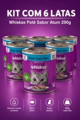 Kit 6 Latas Ração Úmida Whiskas Patê Atum 290g