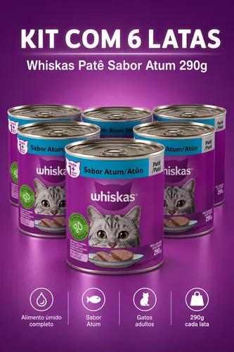 Kit 6 Latas Ração Úmida Whiskas Patê Atum 290g