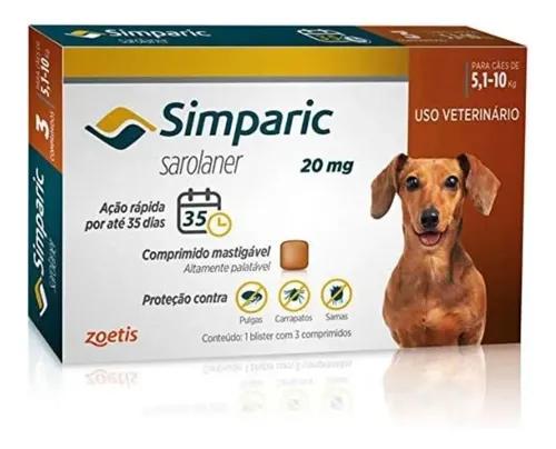 Antipulgas Simparic 20mg Cães 5,1 a 10kg — 3 comprimidos