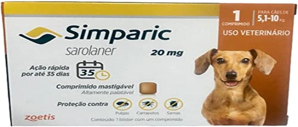Simparic Zoetis 20Mg para Cães | 5 1 Até 10Kg, 1Cp