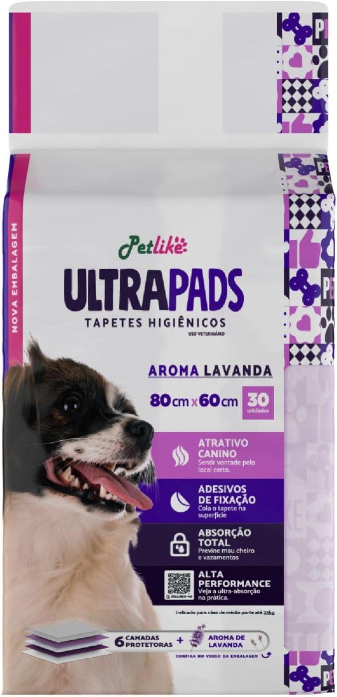 Tapete Higiênico Petlike Ultrapads 80cmx60cm, 30 unid. | Premium, para cães, Aroma Lavanda