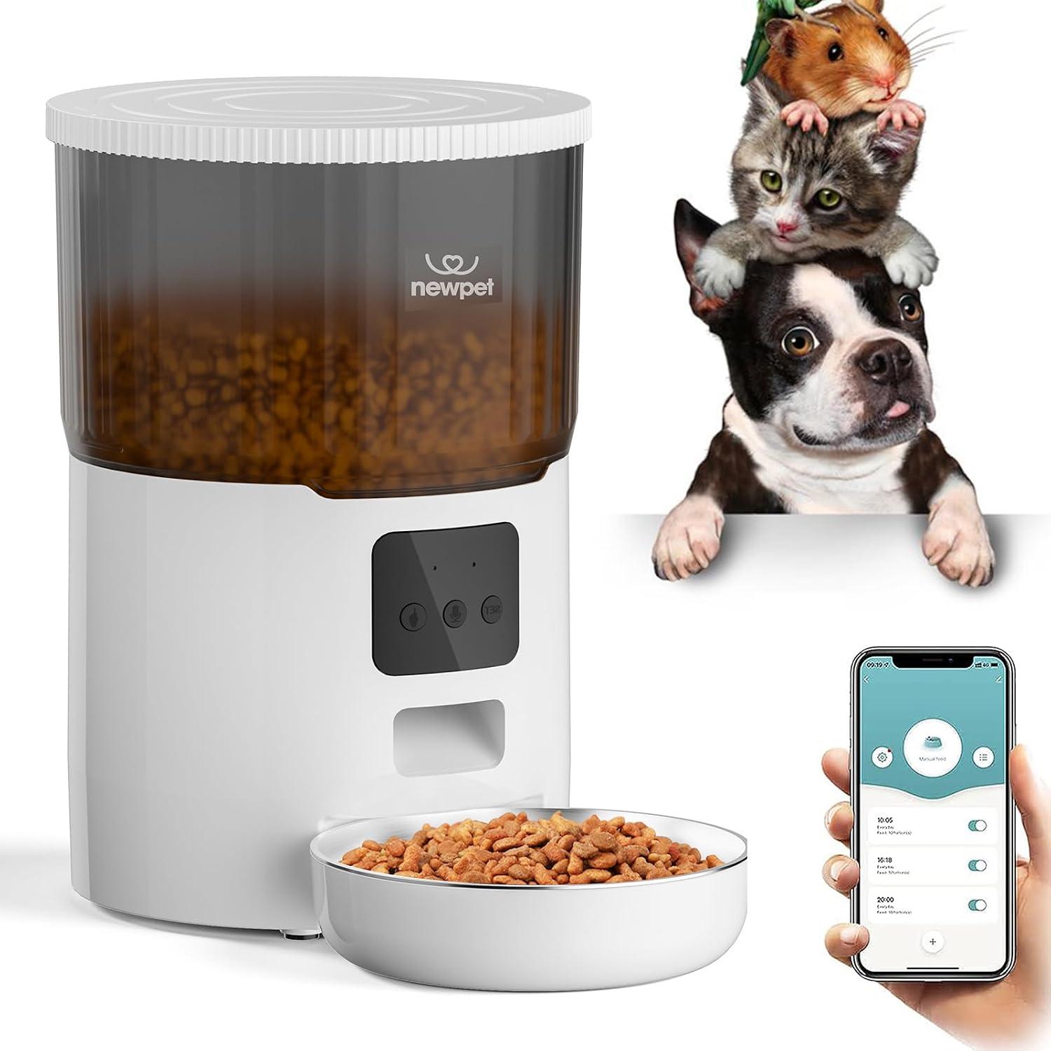 GMRGB 4L Alimentador Gato Automático Câmera Wi-fi Aplicativo, Alimentador automático para cães com sensor de pouco alimento e gravador de voz