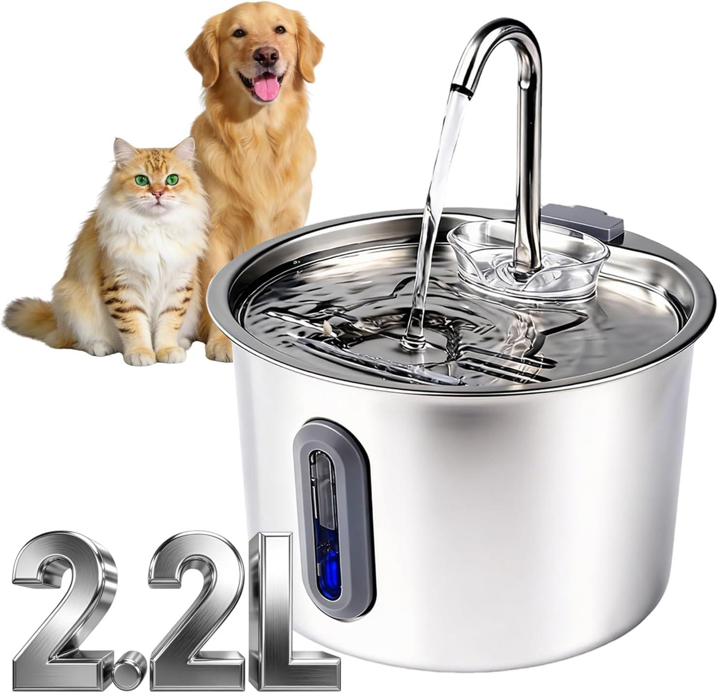 Fonte de Água pra Gato Mstail, 2,2L, Inox | Bebedouro para Gatos, Silenciosa, Carvão Ativado, LED Indicador, Fonte de Água para Cães, TY10