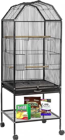 MBOX Gaiola para Pássaros 142x46x46cm 2 Andares com Rodízios 360°, Bandeja Removível, Acessórios (3 Poleiros) – Gaiola para Calopsita, Aves Médias – Espaço Inferior para Armazenar Ração (Preto)